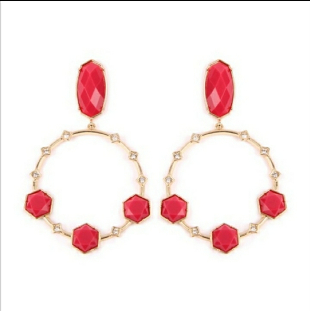 Hoop earrings , red and gold tone, Valentines Day